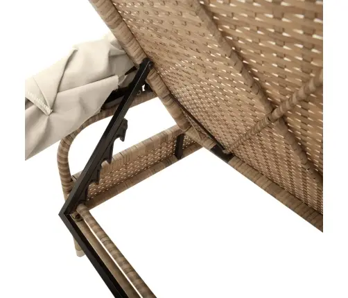 Sauļošanās Zviļņi 2 Gab., Ar Jumtiņiem Un Galdu, Pe Rotangpalma Vidaxl