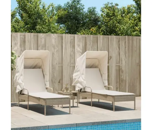 Sauļošanās Zviļņi 2 Gab., Ar Jumtiņiem Un Galdu, Pe Rotangpalma Vidaxl