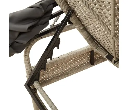 Saulės Gultai Su Skliautais/Staliuku, 2Vnt., Pilki, Poliratanas Saulės Gultai Su Skliautais/Staliuku, 2Vnt., Pilki, Poliratanas