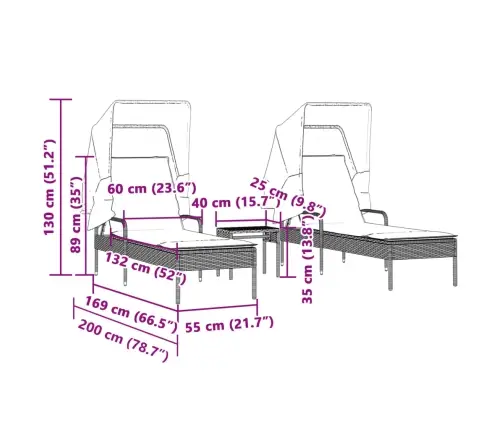 Saulės Gultai Su Skliautais/Staliuku, 2Vnt., Pilki, Poliratanas Saulės Gultai Su Skliautais/Staliuku, 2Vnt., Pilki, Poliratanas