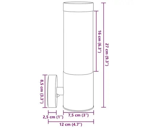 Väline Seinalamp 2 Pcs Hõbedane 12 X 8,5 X 27 Cm