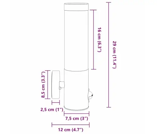 Välisseina Lambid 2 Pcs Hõbedane 12 X 7.5 X 29 Cm