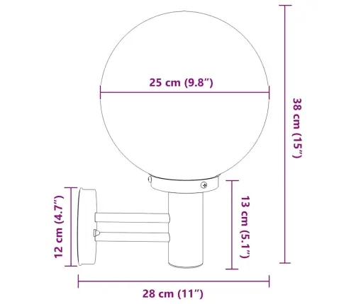 Āra Sienas Lampa Sudraba Nerūsējošā Tērauda Ip44 Vidaxl