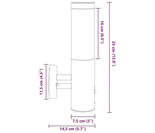 Āra Sienas Gaisma 2 Pcs Melna 15 X 7,5 X 33 Cm Vidaxl