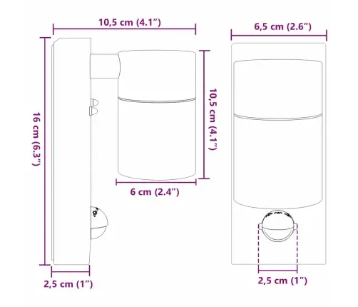Āra Sienas Gaismas Ar Sensoru 2 Gab. Sudraba Nerūsējošā Tērauda Ip44 Vidaxl