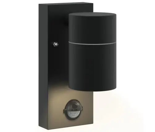 Āra Sienas Gaisma Ar Sensoru Melna Nerūsējošā Tērauda Ip44 Vidaxl