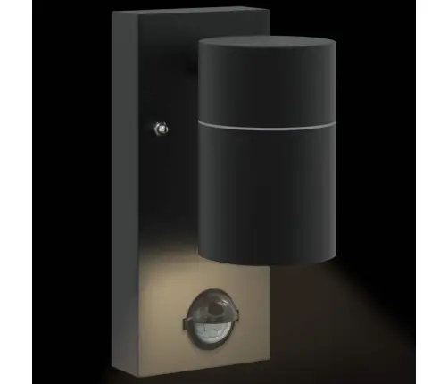 Āra Sienas Gaisma Ar Sensoru Melna Nerūsējošā Tērauda Ip44 Vidaxl