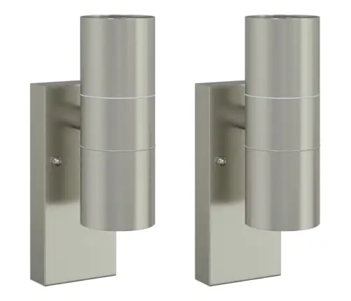 Āra Sienas Gaismas 2 Gab. Sudraba Nerūsējošā Tērauda Ip44 Vidaxl
