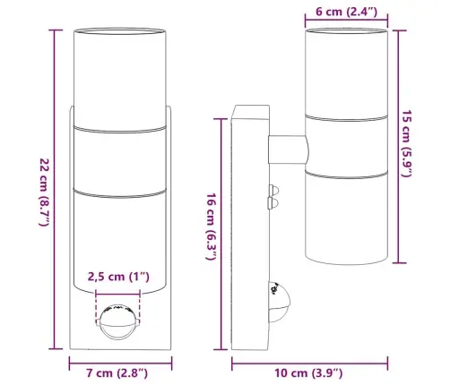 Väline Seinalamp Hõbedane 7 X 10 X 22 Cm