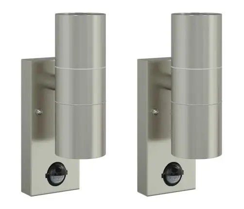 Āra Sienas Gaismas Ar Sensoru 2 Gab. Sudraba Nerūsējošā Tērauda Ip44 Vidaxl