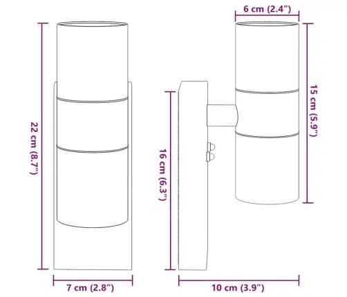 Väline Seinalamp 2 Pcs Must 7 X 10 X 22 Cm
