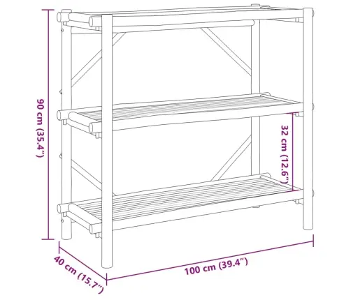 3 Līmeņu Plaukts, 100X40X90 Cm, Bambuss Vidaxl