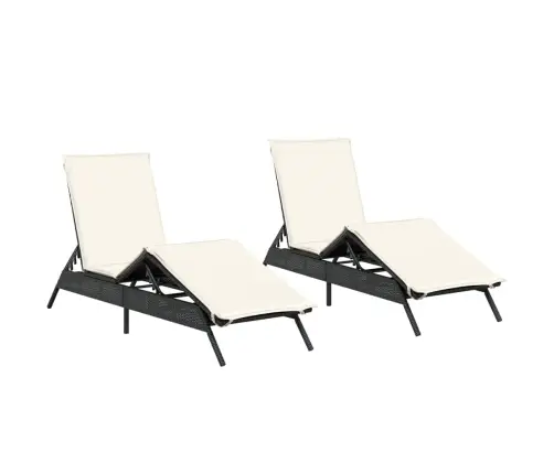 Sauļošanās Zviļņi Ar Matračiem, 2 Gab., Melna Pe Rotangpalma Vidaxl