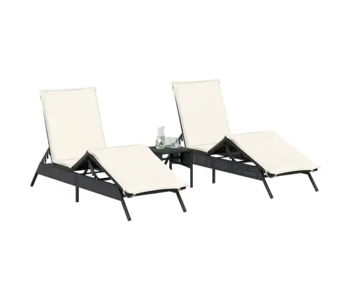 Sauļošanās Zviļņi Ar Matračiem, 2 Gab., Melna Pe Rotangpalma Vidaxl