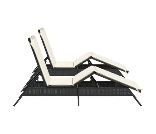 Sauļošanās Zviļņi Ar Matračiem, 2 Gab., Melna Pe Rotangpalma Vidaxl