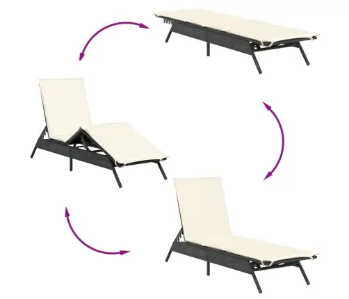 Sauļošanās Zviļņi Ar Matračiem, 2 Gab., Melna Pe Rotangpalma Vidaxl