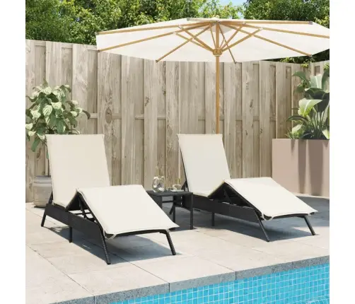 Sauļošanās Zviļņi Ar Matračiem, 2 Gab., Melna Pe Rotangpalma Vidaxl