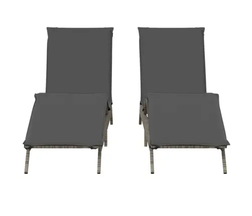 Sauļošanās Zviļņi Ar Matračiem 2Gab Gaiši Pelēka Pe Rotangpalma Vidaxl