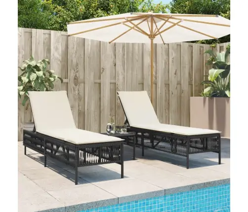 Saulės Gultai Su Pagalvėlėmis, 2Vnt., Juodi, Poliratanas