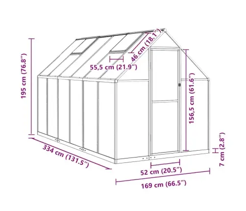 Siltumnīca Ar Pamatnes Rāmi, Antracītpelēks, 334X169X195 Cm Vidaxl
