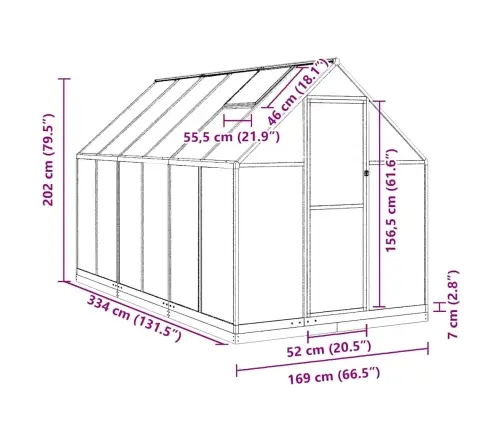 Siltumnīca Ar Pamatnes Rāmi, Zaļš, 334X169X202 Cm, Alumīnijs Vidaxl