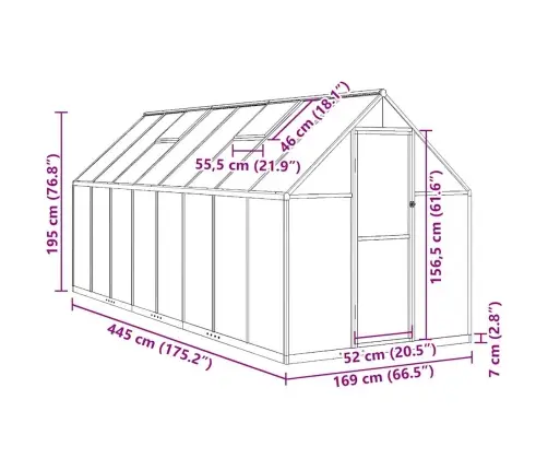 Kasvuhoone Alusraamiga, Roheline, 445X169X195 cm Alumiinium