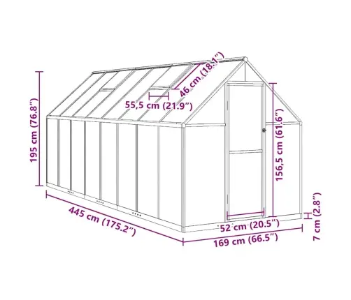 Kasvuhoone Alusraamiga,Antratsiithall,445X169X195 cmAlumiinium