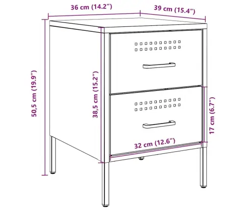 Naktsskapītis, Pelēks, 36X39X50,5Cm, Tērauds Vidaxl