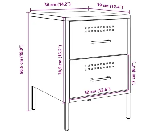 Naktsskapītis, 36X39X50,5 Cm, Tērauds, Sinepju Dzeltens Vidaxl