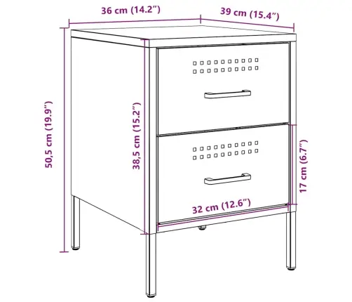 Naktinės Spintelės, 2Vnt., Garstyčių, 36X39X50,5cm Plienas