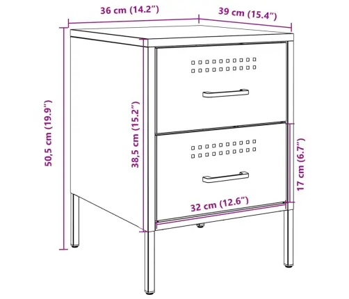 Naktsskapītis, Olīvu Zaļš, 36X39X50,5 Cm, Tērauds Vidaxl
