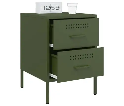 Naktsskapītis, Olīvu Zaļš, 36X39X50,5 Cm, Tērauds Vidaxl