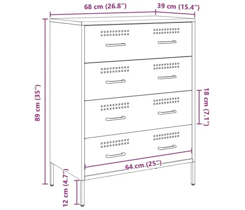 Kumode, Sinepju Dzeltena, 68X39X89 Cm, Tērauds Vidaxl Kumode, Sinepju Dzeltena, 68X39X89 Cm, Tērauds Vidaxl