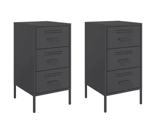 Naktinės Spintelės, 2Vnt., Juodos Spalvos, 36X39X68cm Plienas Naktinės Spintelės, 2Vnt., Juodos Spalvos, 36X39X68cm Plienas
