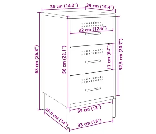Naktsskapītis, Rozā, 36X39X68 Cm, Tērauds Vidaxl