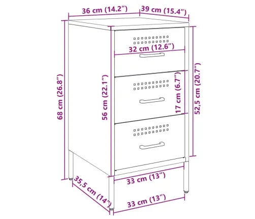 Naktsskapīši, 2 Gab., Rozā, 36X39X68 Cm, Tērauds Vidaxl