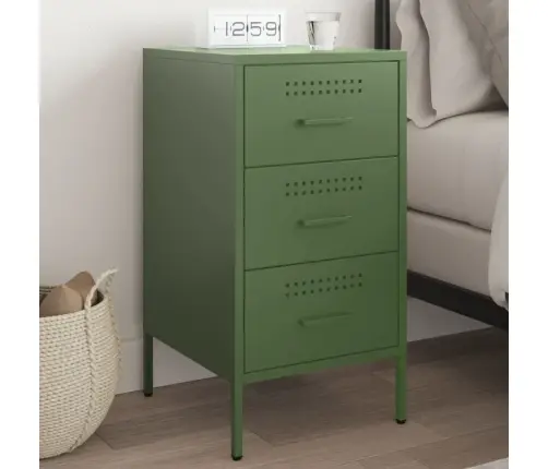 Naktsskapītis, Olīvu Zaļš, 36X39X68 Cm, Tērauds Vidaxl