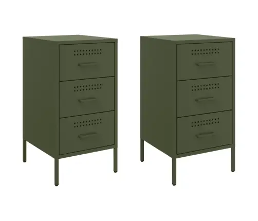 Naktsskapīši, 2 Gab., Olīvu Zaļi, 36X39X68 Cm, Tērauds Vidaxl