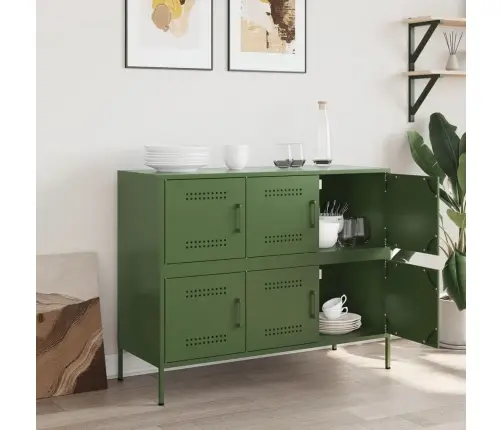 Kumode, Olīvu Zaļa, 100,5X39X79 Cm, Tērauds Vidaxl