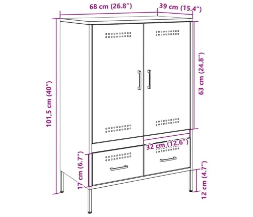 Kumode, Melna, 68X39X101,5 Cm, Tērauds Vidaxl Kumode, Melna, 68X39X101,5 Cm, Tērauds Vidaxl