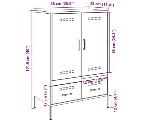 Augstais Skapītis Pelēks 68X39X101,5 Cm Tērauds Vidaxl