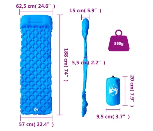 Pripučiamas Čiužinys Su Pagalve, Mėlynas, Vienvietis