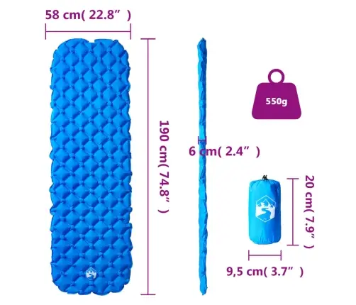 Piepūšams Kempinga Matracis, Vienvietīgs, 190X58X6 Cm, Zils Vidaxl