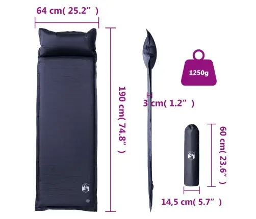 Isetäituv Matkamadrats Koos Sisseehitatud Padjaga, Hall