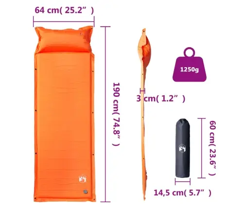 Pašpiepūšams Kempinga Matracis, Spilvens, Vienvietīgs, Oranžs Vidaxl