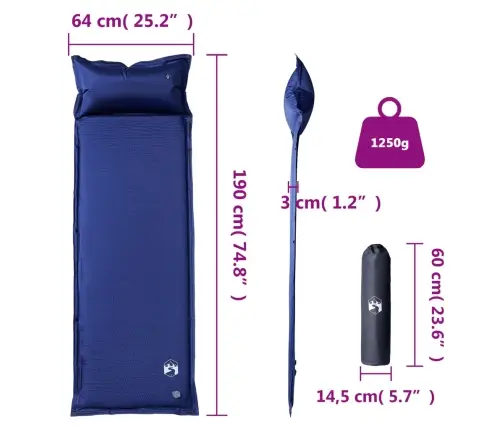 Pašpiepūšams Kempinga Matracis, Spilvens Vienvietīgs Tumši Zils Vidaxl