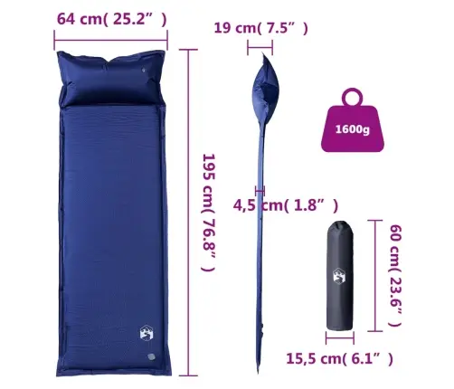 Isetäituv 1 Inimesele Matkamadrats Koos Patjadega, Tumesinine