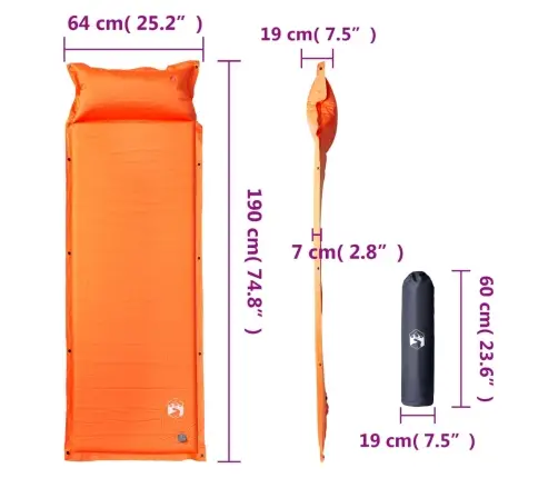 Isetäituv Matkamadrats Padjaga, 1 Inimesele, Oranž