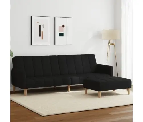 2-Vietīga Dīvāngulta Ar Kāju Balstu, Melns Audums Vidaxl