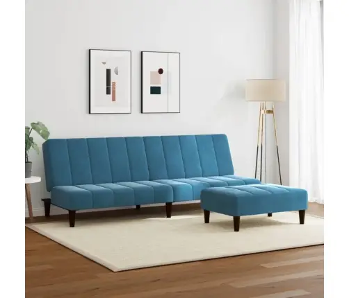 2-Vietīga Dīvāngulta Ar Kāju Balstu, Zils Samts Vidaxl